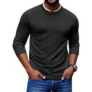 Coofandy Men Black Crew Neck Pullover Long Sleeve Lightweight Dress Sweater